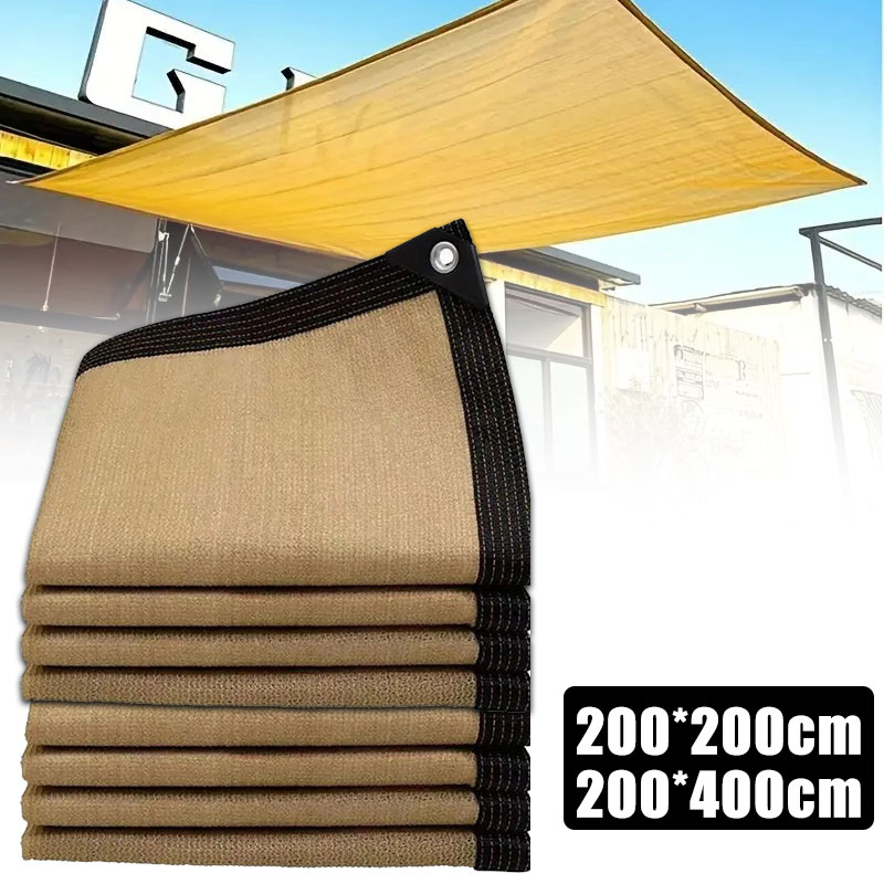 200x 400cm sommer utendørs skyggelegging beige skyggenett innpakket perforert skyggeduk fortykket varmeisolasjonsnett skyggenett