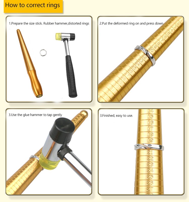 Varilla ampliadora de anillo , martillo con mango de mandril, medidor de anillo, palo medidor de dedo para hacer joyería DIY, herramientas de medición