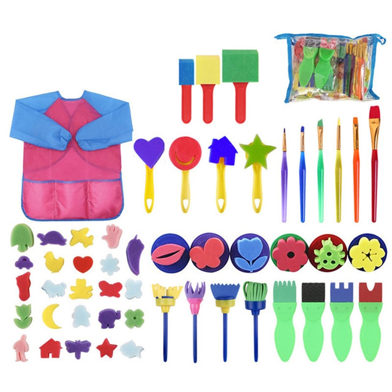 DIY Children Painting Foam Sponge Brush Apron Moulds Tools Kit Kids Early Art Education Learning Drawing Graffito Tools