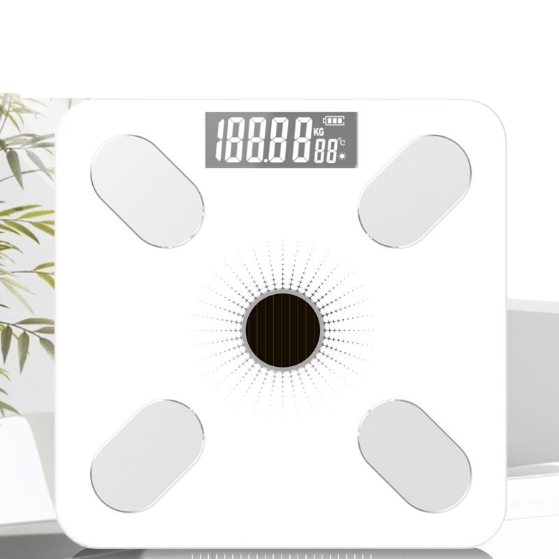 Neueste Körper Fett Skala Boden Solar- Gewicht Skala Clever Elektronische LED Digital Gewicht Schlecht Gleichgewicht-Bluetooth Smartphone APP: Weiß