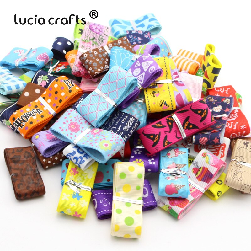 Lucia Ambachten 10 Yards/Lot Willekeurige Gemengde Gedrukt Grosgrain Linten Diy Handgemaakte Cadeau/Wikkelen/Haar Boog Satijn materialen T0202