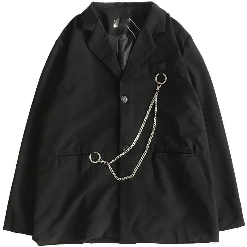 Blazers hombre Oversize 3XL primavera Casual negro traje-tops cadena de coreana de una sola hilera de botones ropa de calle Chic todo-Partido