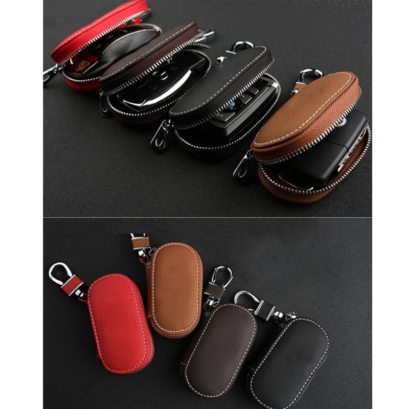 Men Key Holder Housekeeper Leather Car Key Wallets Keys Organizer Women Keychain Covers Zipper Key Case Bag Unisex Pouch Purse