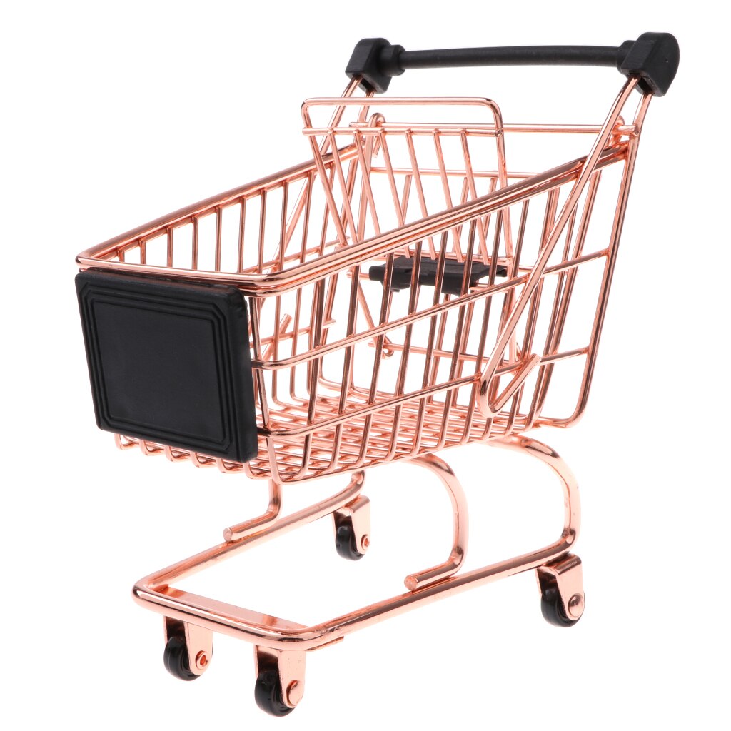 Novelty Mini Shopping Cart Trolley Toy - Pen/ Pencil/ Cards Holder Desk Accessory - Rose Gold M for Room Decoration