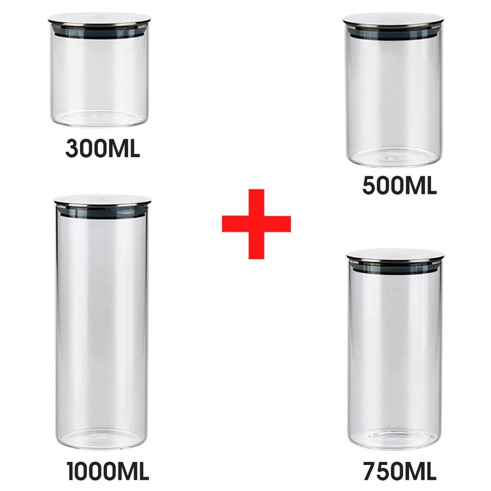 300/500/750/1000ML Glass Airtight Storage Jars Kitchen Food Storage Canister Containers For Candy Cookies Sugar Flour: 4pcs