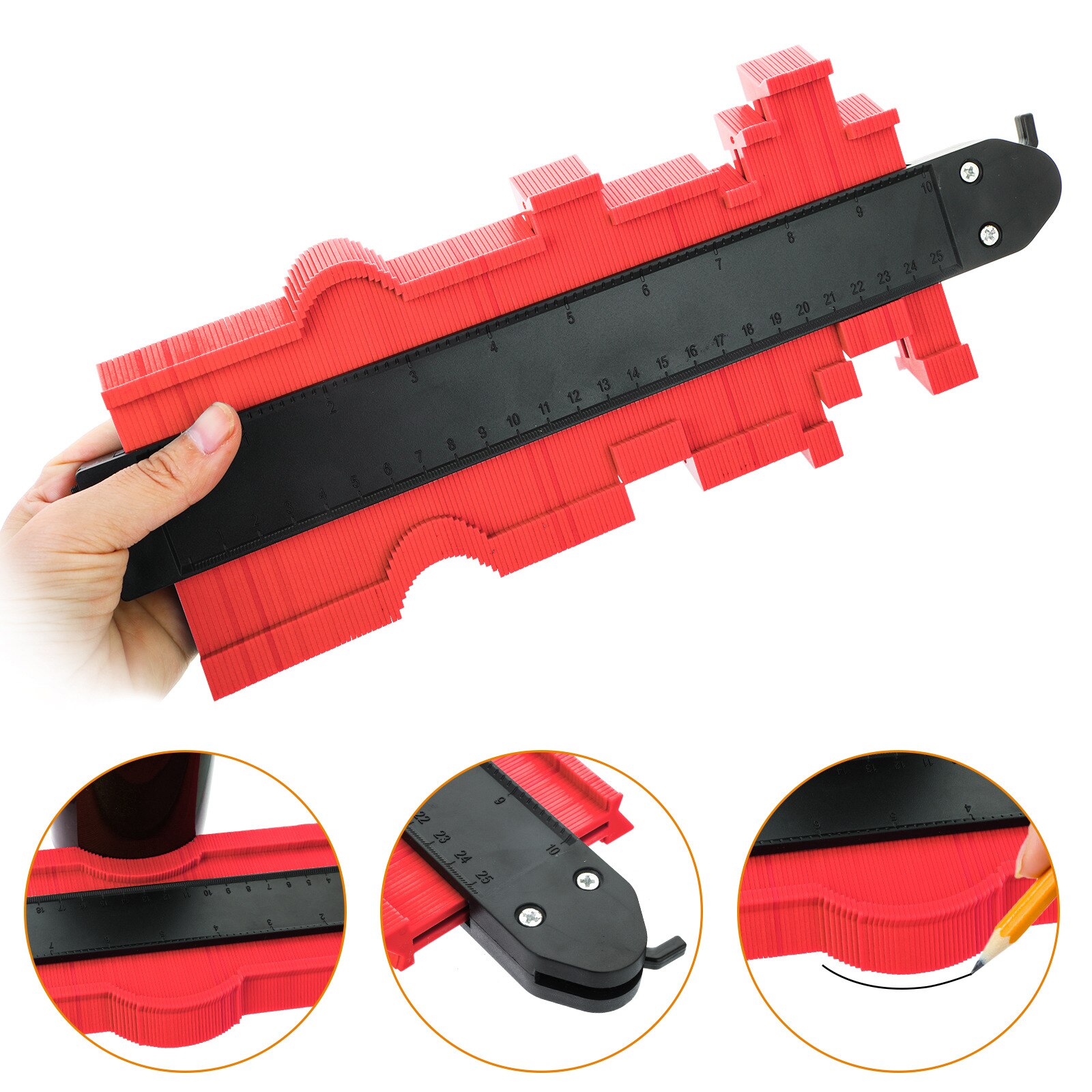 Shape Contour Gauge Duplicator Profile Measuring Tool Contour Duplication Gauge Contour Template Plastic Contour Copy Duplicator: 10inch Red