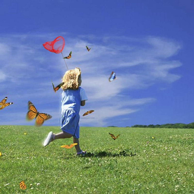 2X Catching Catching Butterfly Net Fishing Net Bag Stainless Steel Telescopic Fishing Net Tool Green &amp; Red