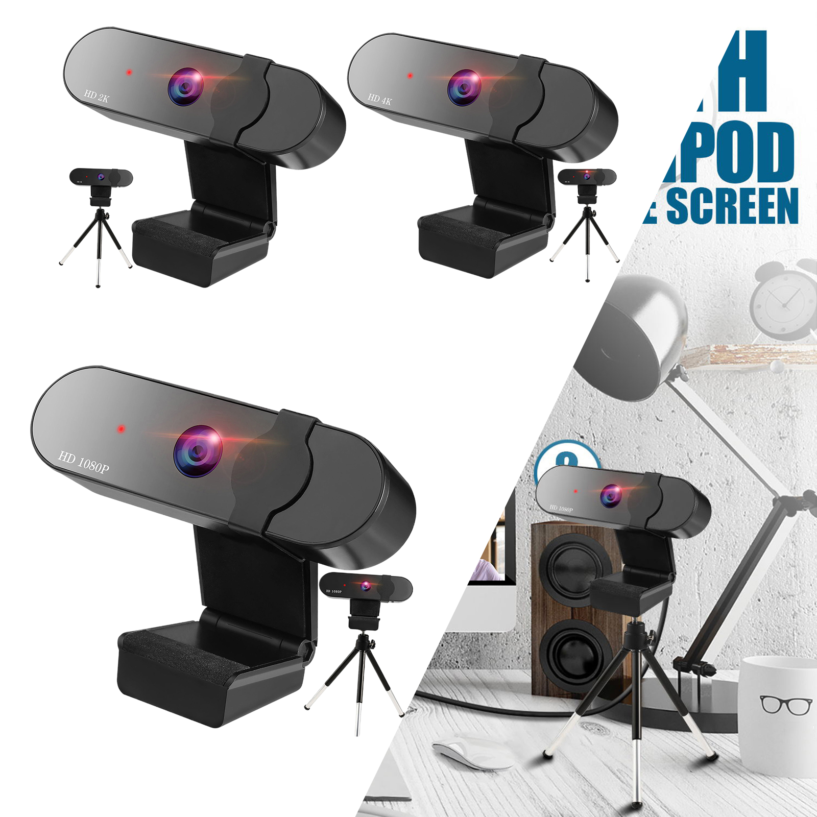 Business Webcam with Microphone &amp; Privacy Cover Computer Camera Auto-Focus for PC Monitor Laptop Livestream Conferencing