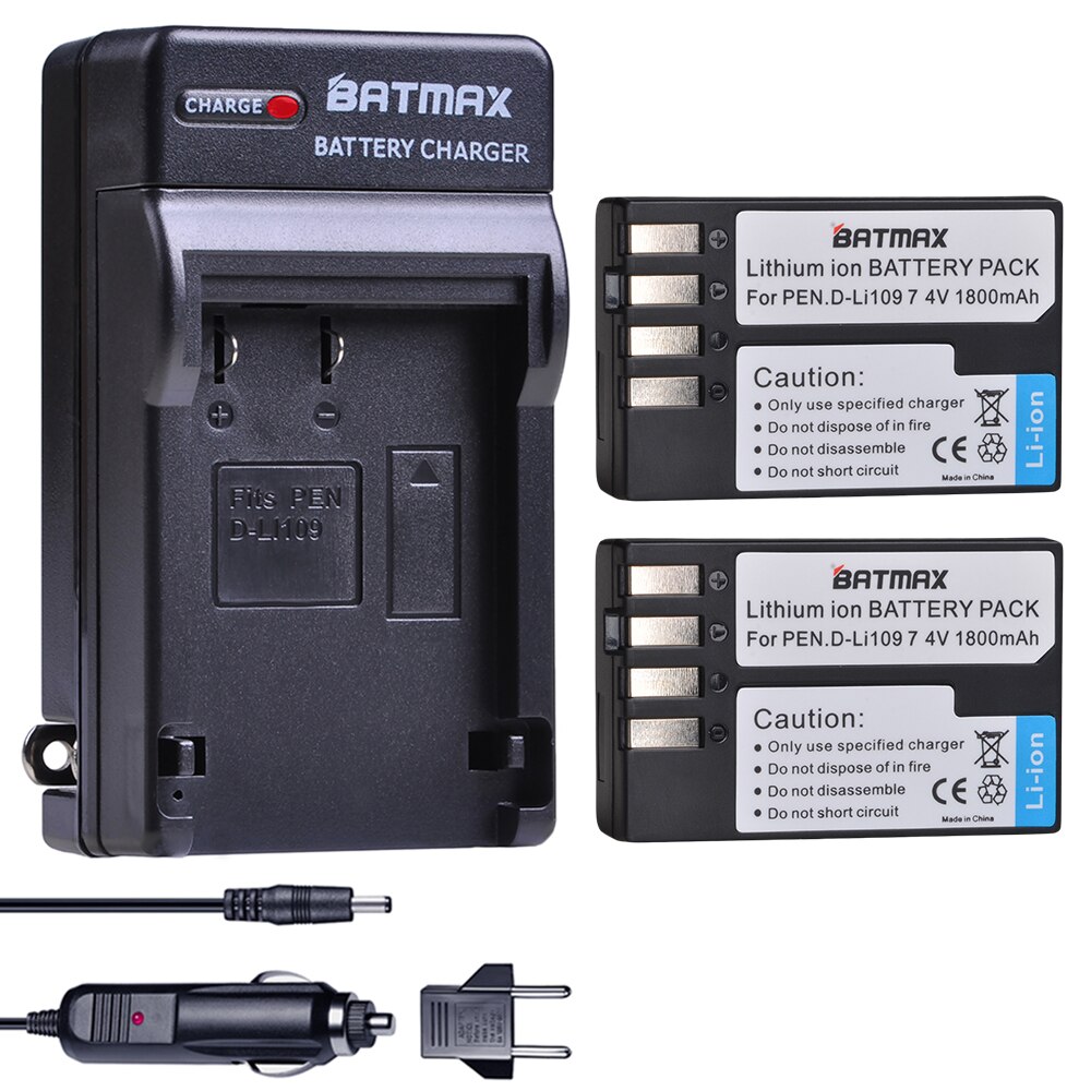 Batmax d - li109 d li109 batteri akku +digital oplader til pentax kr k -2 kr k2 kr k30 k50 k-30 k-50 k500 k-500: 2 batteri og oplader
