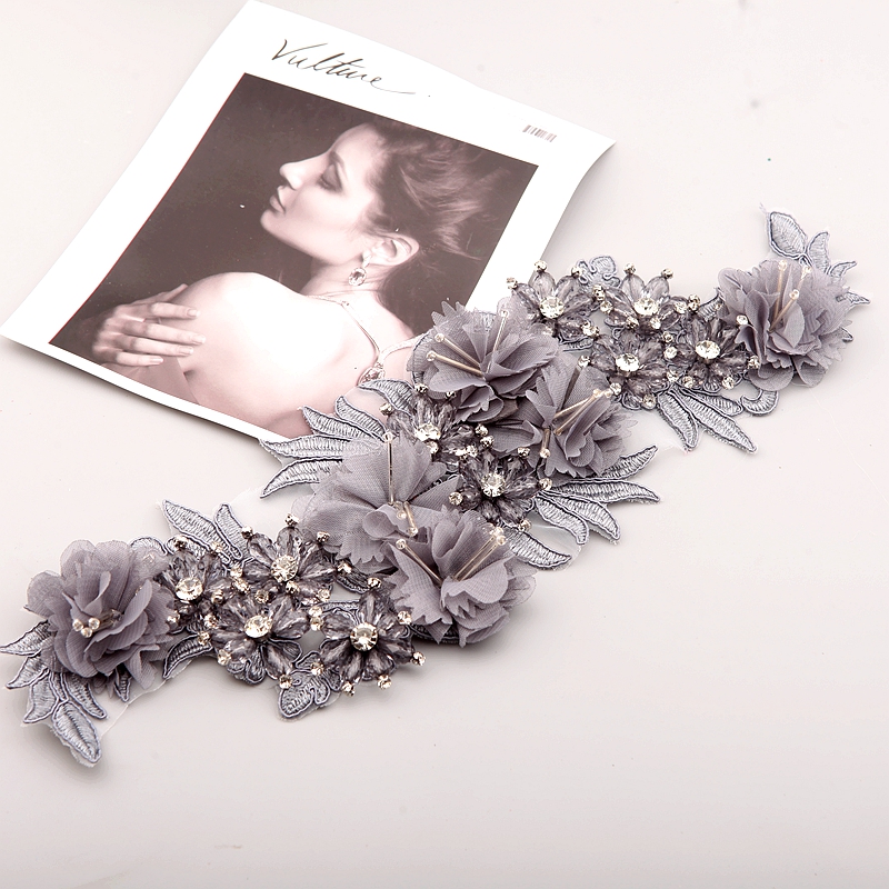 10 Color Beaded Sequins 3D Decals Mirror Flower Lace Fabric Evening Dress Front Chest Back Applique Patch Decoration: Brass