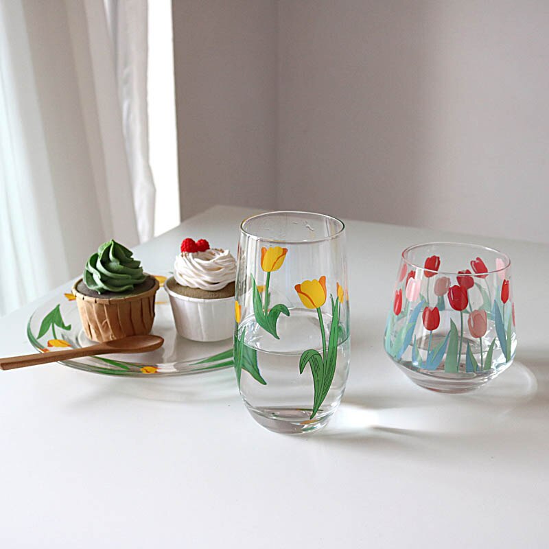 Round Heat-resisting Decal Tulip Glass/Glass Plate... – Grandado