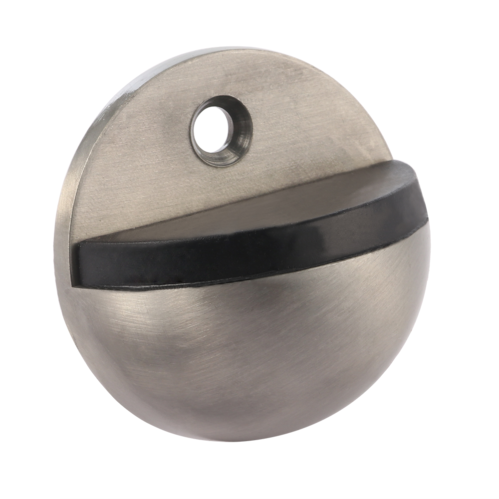 Gulvmonterede dørstoppere aps zink legering satin krom halvmåne dørstopper træ 43mm dia støbte dørholder