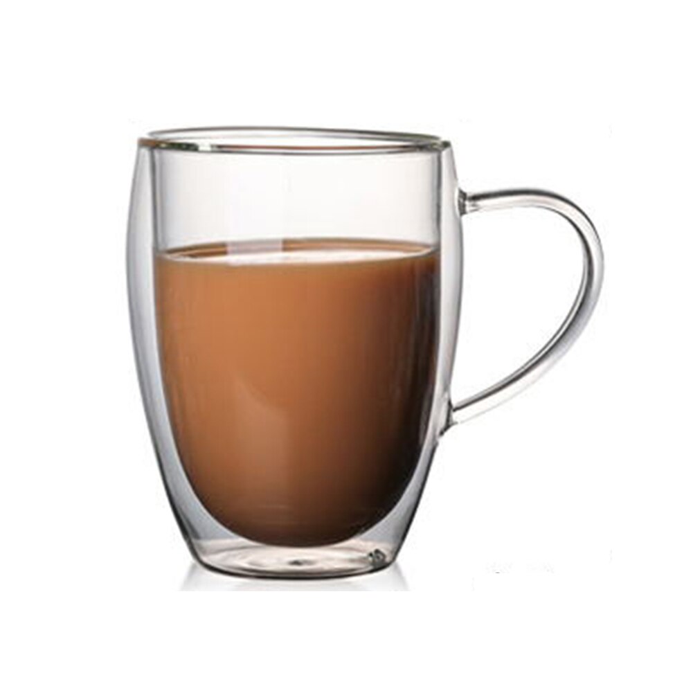 Double Wall Insulated Glasses Espresso Mugs High Temperature Resistant Thick Transparent Glass Cup AUG889: without lid 350ml