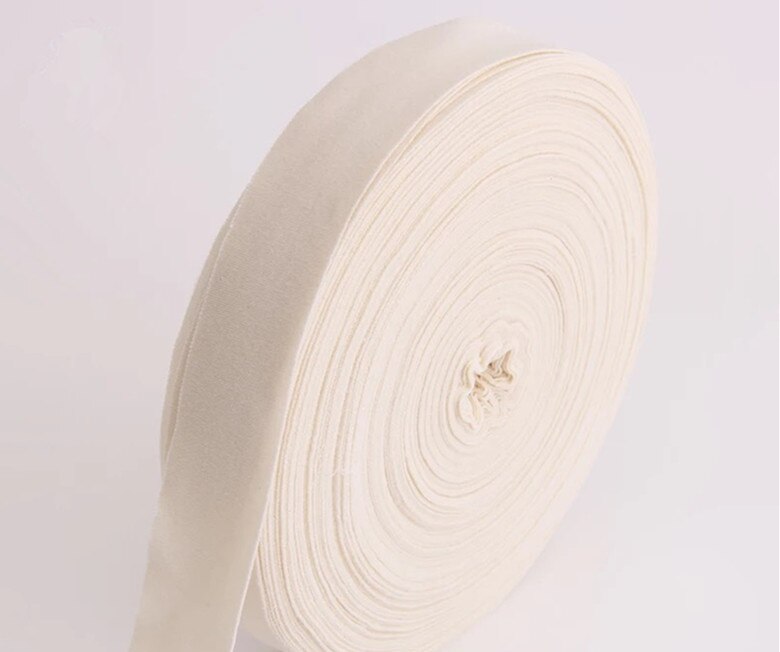 Natural Colour Organic Cotton Ribbon Fabric 40 mm Natural white Brown stripe color 100 meters for baby clothes cuffs and neck: Natura ivory white
