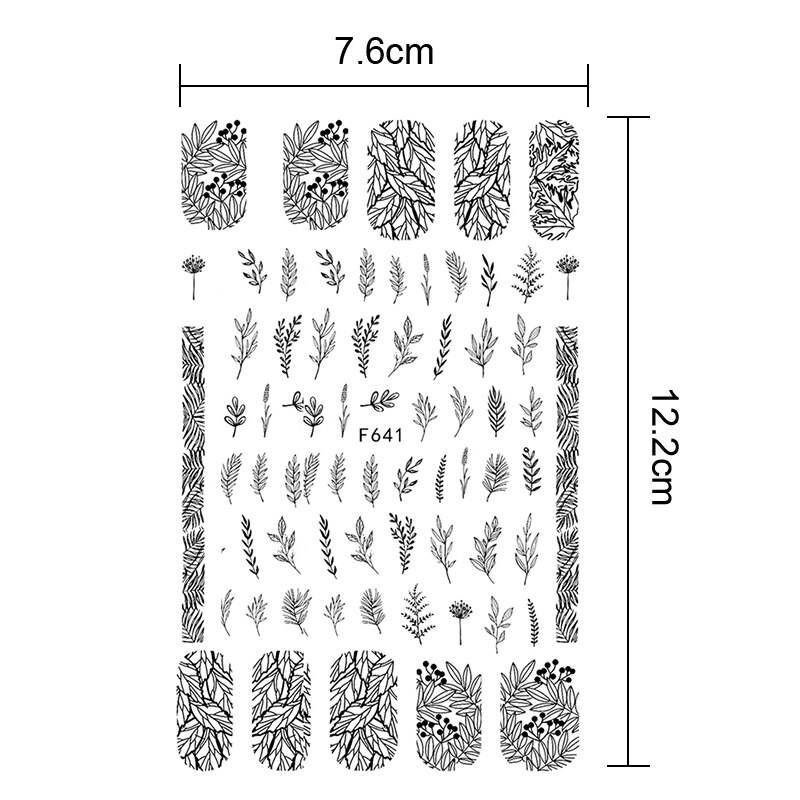 1 Vel Nagel Stickers Zwart Diverse Patroon Nail Decals Bloem Transfer Sticker Nail Art Diy 3D Decoratie Nail Art