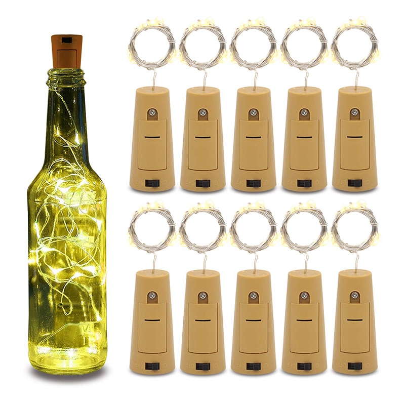 Cadena de luces led para botellas de vino con corcho, 20 luces led para botellas, batería de corcho para fiestas, bodas, navidad, halloween y decoración de bar.