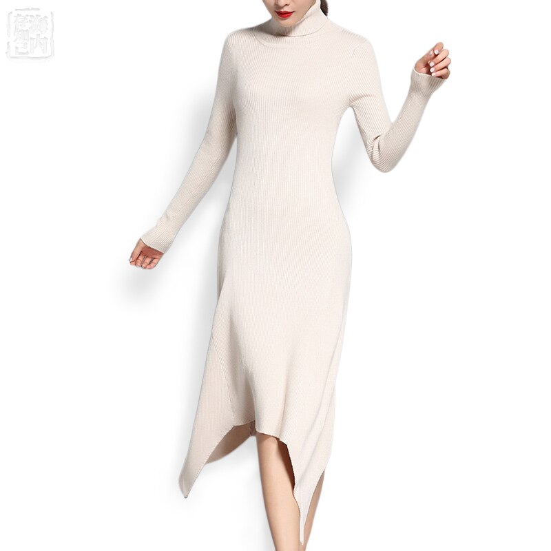 Winter Fall Coltrui Wollen Gebreide EEN Jurk Lange Gebreide Fishtail Jurk Simple Womens lange Wollen Truien Party Jurk 1300