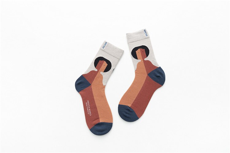 Unisex Oil Painting Style Women Socks 100 Cotton Harajuku Colorful Mid Socks Women 1 Pair Size 35-43 Christmas