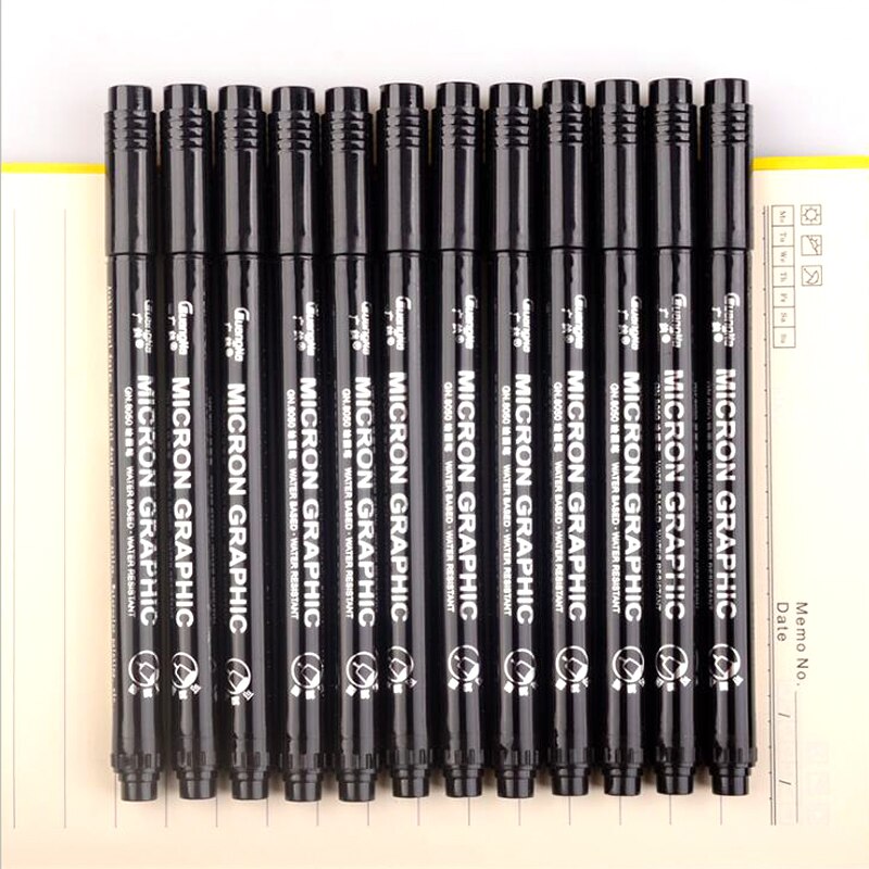 12pcs Different sizes Black Fineliner Waterproof Ink markers Pen for architect Sketching Drawing Brush pen art supplies: 12pcs