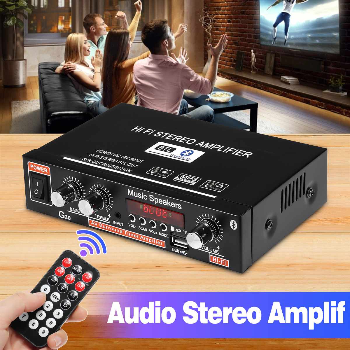 2CH Lcd Display Hifi Audio Stereo Eindversterker Bluetooth Fm Radio Auto Thuis Afstandsbediening Home Theater Versterkers