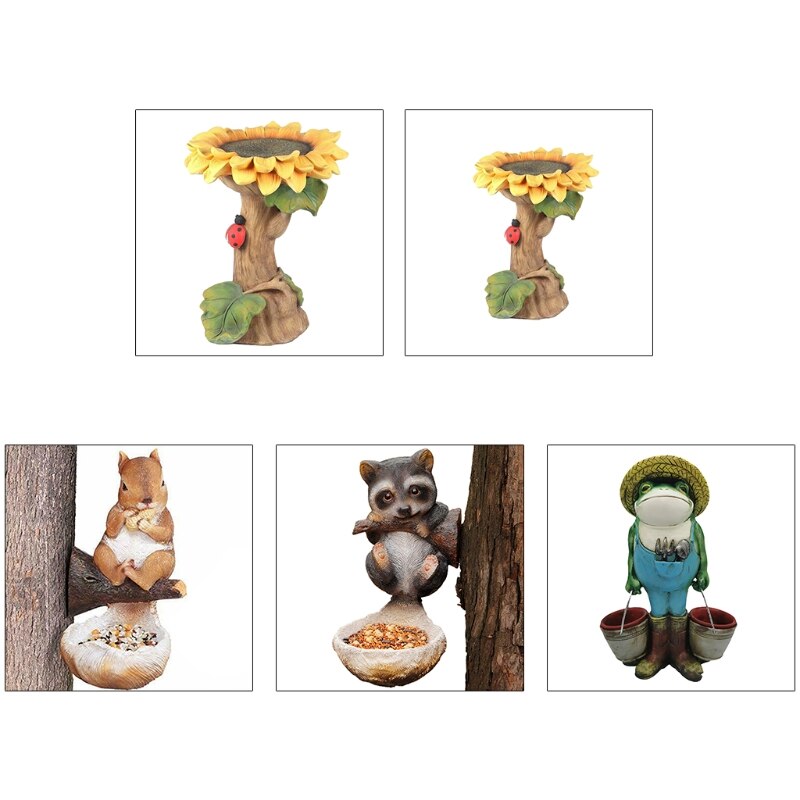 Exquisite Simulation Bird Feeder Bath Sunflower Ornaments, Resin Hand-crafted Ornaments for Garden Decoration