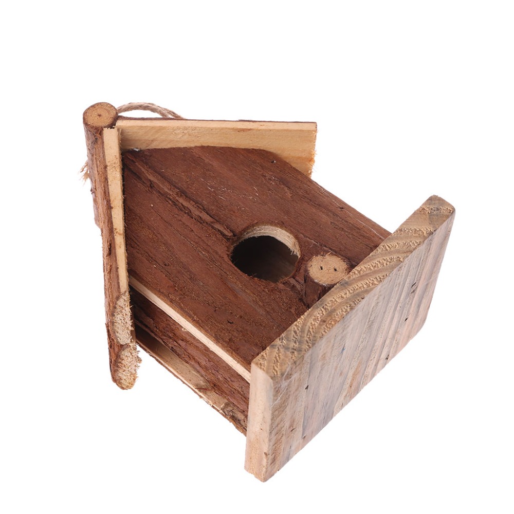 Natural Wood Bird House Hanging Nest Outdoor Garden Cage