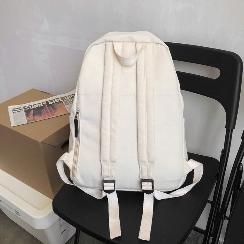 Solid svart ryggsäck neutral minimalistisk stil unisex fritids- eller resväska 100%  bomullsduk skolväska bokväska