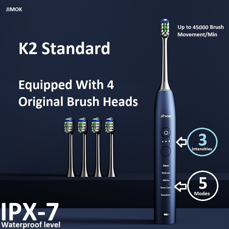 Jimok sônica escova de dentes elétrica, escova de dentes ultra sônica, recarregável, limpador de dentes elétrico adulto (k2): K2-4-Deep Blue