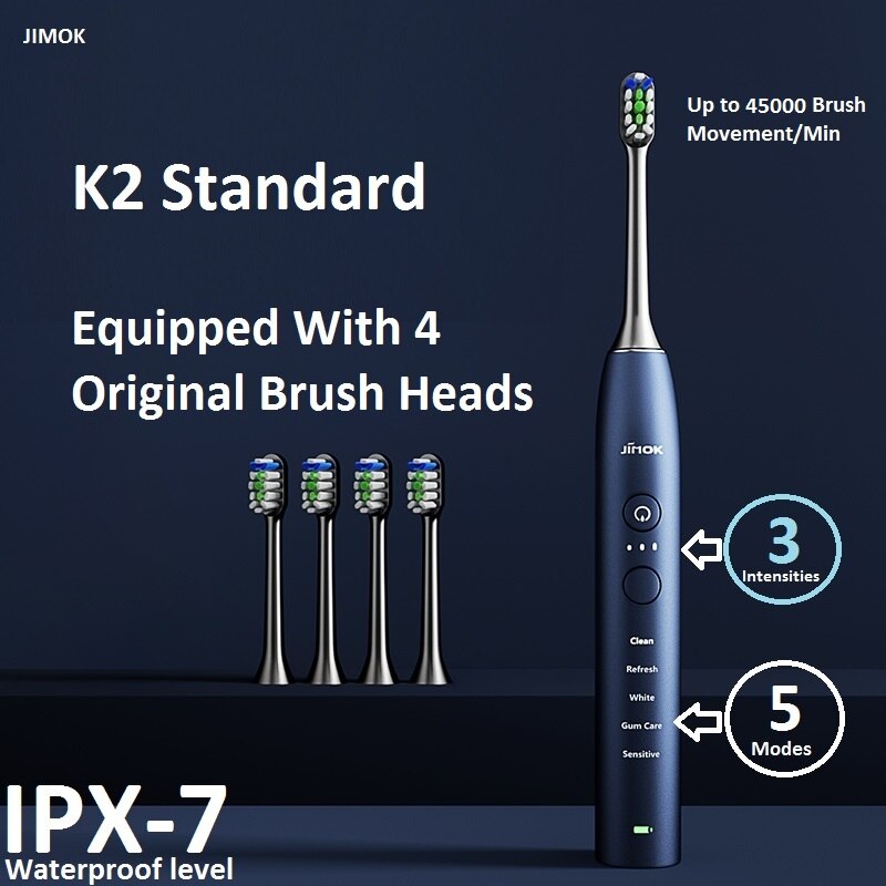 JIMOK-cepillo de dientes eléctrico sónico para adulto, cepillo de dientes eléctrico recargable (K2): K2-4-Deep Blue