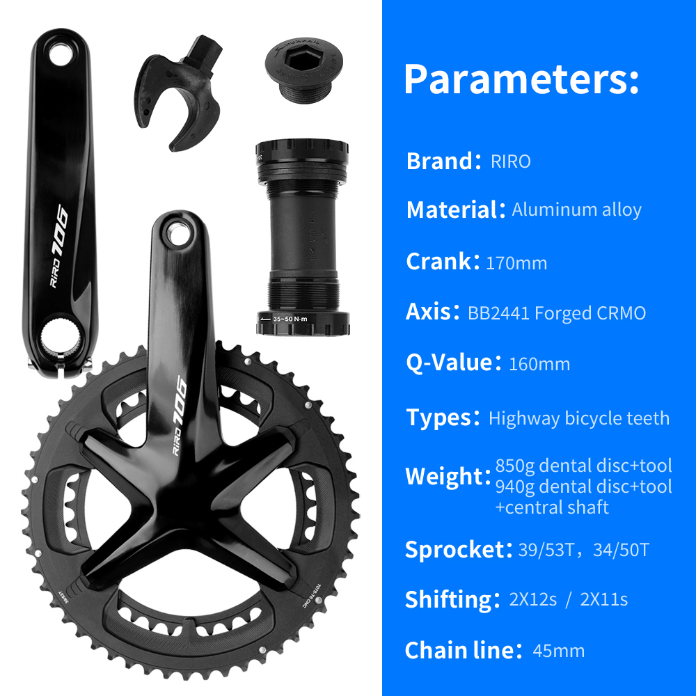 RIRO 706 vélo de route pédalier intégré 170mm 110BCD 53-39T/50-34T Double plateaux pignons creux route vélo chaîne