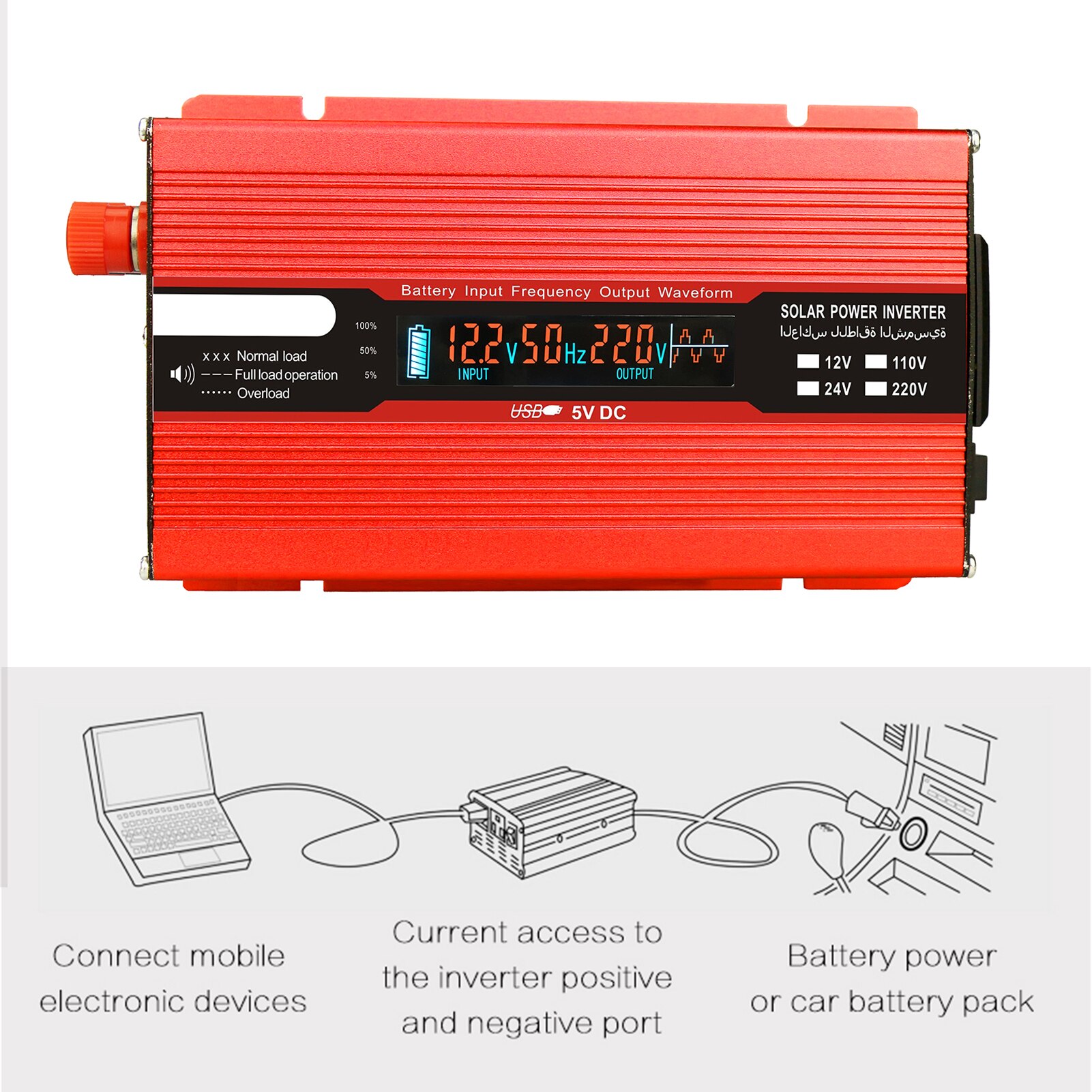 Voltage Converter 500W 1000W 12V 240V Inverter USB Power Inverter with 1 Socket and LCD Display