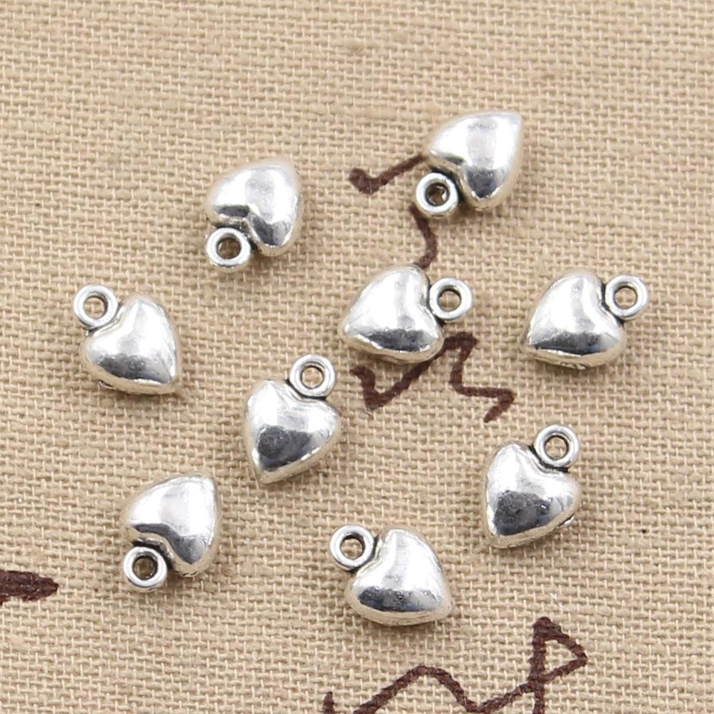 50 pièces breloques coeur gonflé 9x7x4mm fait à la main artisanat pendentif faisant la forme, couleur argent Bronze tibétain Vintage, bricolage pour Bracelet collier