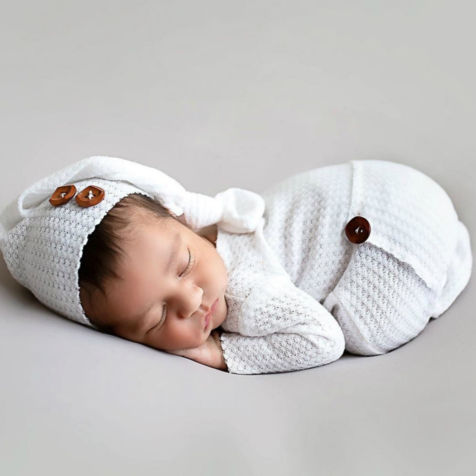2 Stuks Pasgeboren Baby Fotografie Props Kostuum Effen Kleur Lange-Mouwen Footed Romper + Geknoopt Hoed Kleding Pak Voor baby Meisjes Jongens