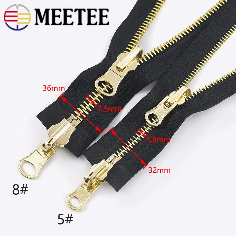 1 pieza 60-120 cm 5 # 8 # Cremalleras de Metal de doble deslizamiento, cremallera Reversible giratoria para coser abrigo, chaqueta, Kit de reparación de cremalleras, accesorios DIY