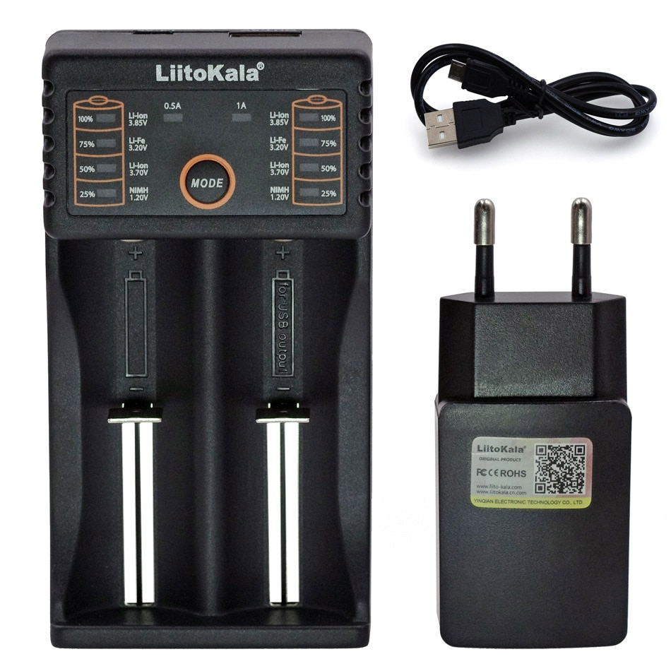 Liitokala lii 402/ lii -202/ lii -100/1.2v/3.7v 18650/26650/18350/16340/18500/ aa / aaa nimh litium batterilader 5v 2a støpsel: Lii 202 hele pakken