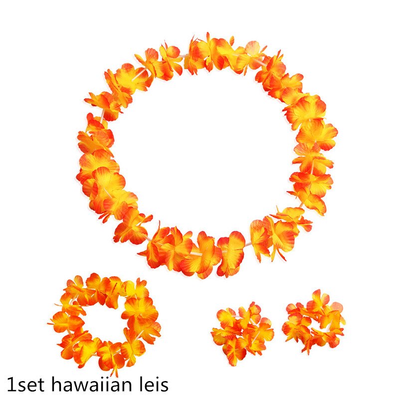 4-10pcs Hawaiian Party Artificial Flowers leis Garland Necklace DIY Dress Accessories Hawaii Beach Luau Summer Party Decor: F04