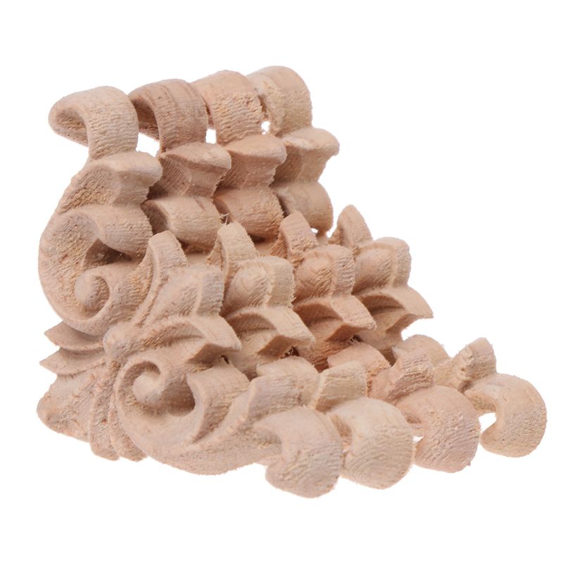 4 kpl/setti puusta veistetty kulma päällekkäin applikoitu maalaamaton runko kaappi kaapin tarra kodin huonekalujen sisustamiseen 12 x 12cm 8 x 8cm: 4 x 4cm