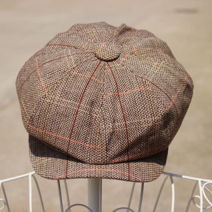 Vintage Newsboy 8 Panel Applejack Cabbie Driving Casual Ivy Cap Hat Brown Plaid