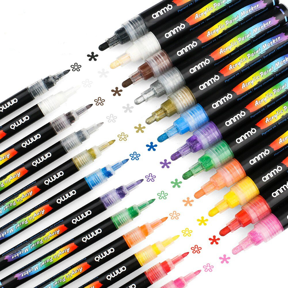 Dubbele 12 Kleur Acryl Marker Pen Set Waterbasis Acryl Pen 0.7-5 Mm Combinatie Set
