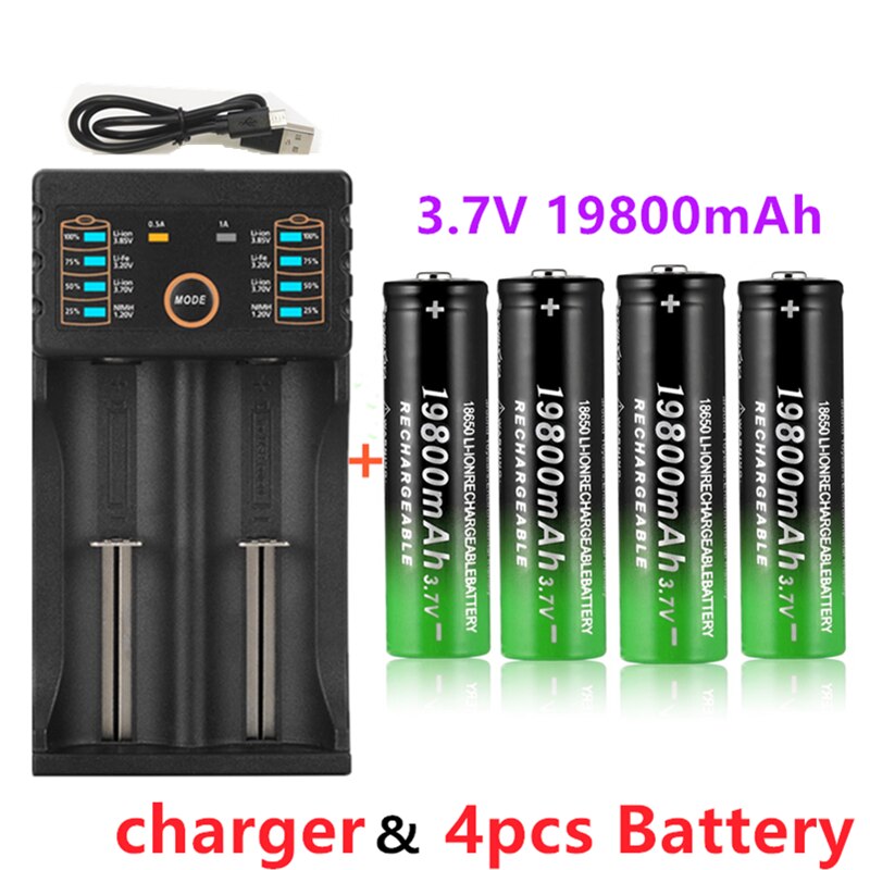 18650 litiumbatterier lommelygte 18650 genopladeligt batteri 3.7v 19800 mah til lommelygte + usb-oplader: Blå