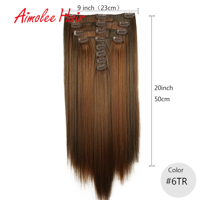20inch 8PCS/Set Red Synthetic Hairpieces Long Straight Hair Extension Clip-in Hair Extensions Highlight Hair High Temperature: 6TR