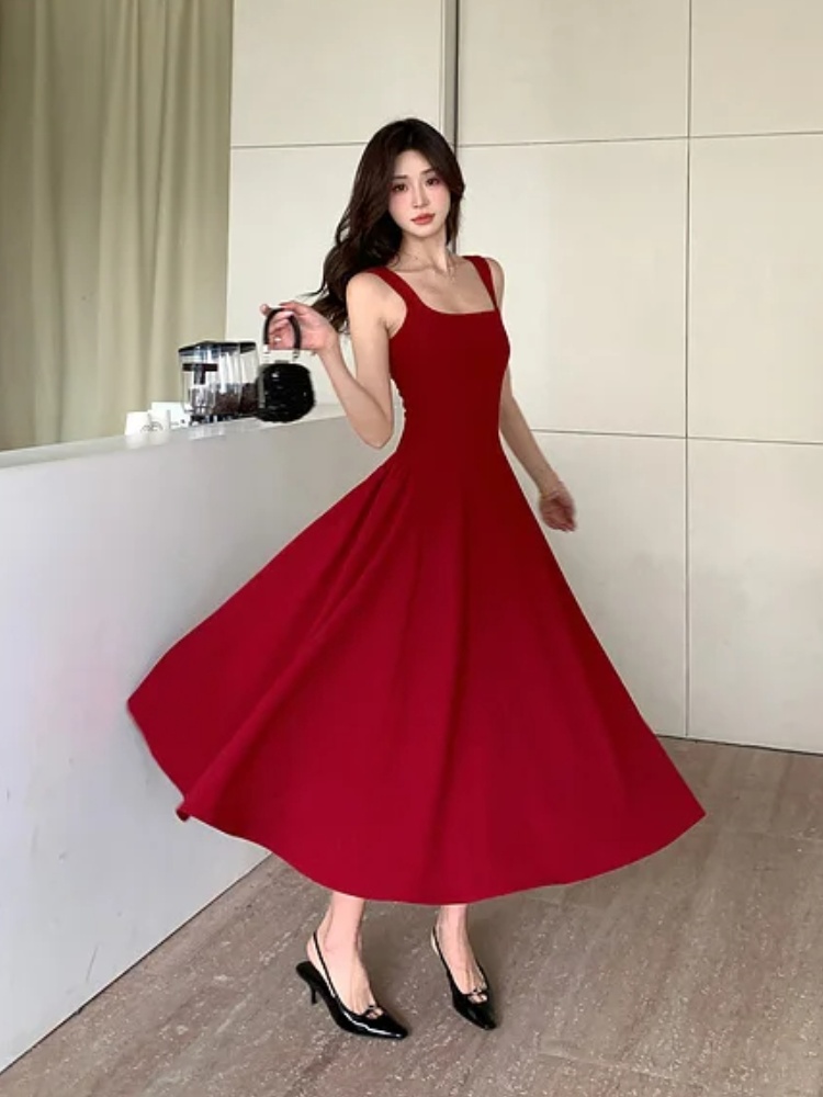 Elegante rot Abendkleider für Damen, ärmellos, für Hochzeitsgäste, Spaghettiträger, A-Linie, weiß, Party, weibliches Abendkleid, Vestidos: S / Burgunderrot
