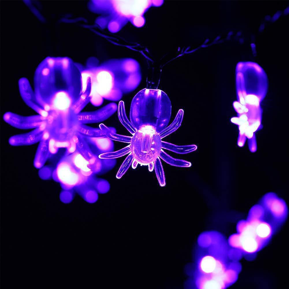 LED Purple Spider Light String Halloween Battery Box USB Transparent Spider Bat Insect Ghost Festival House Decoration Light