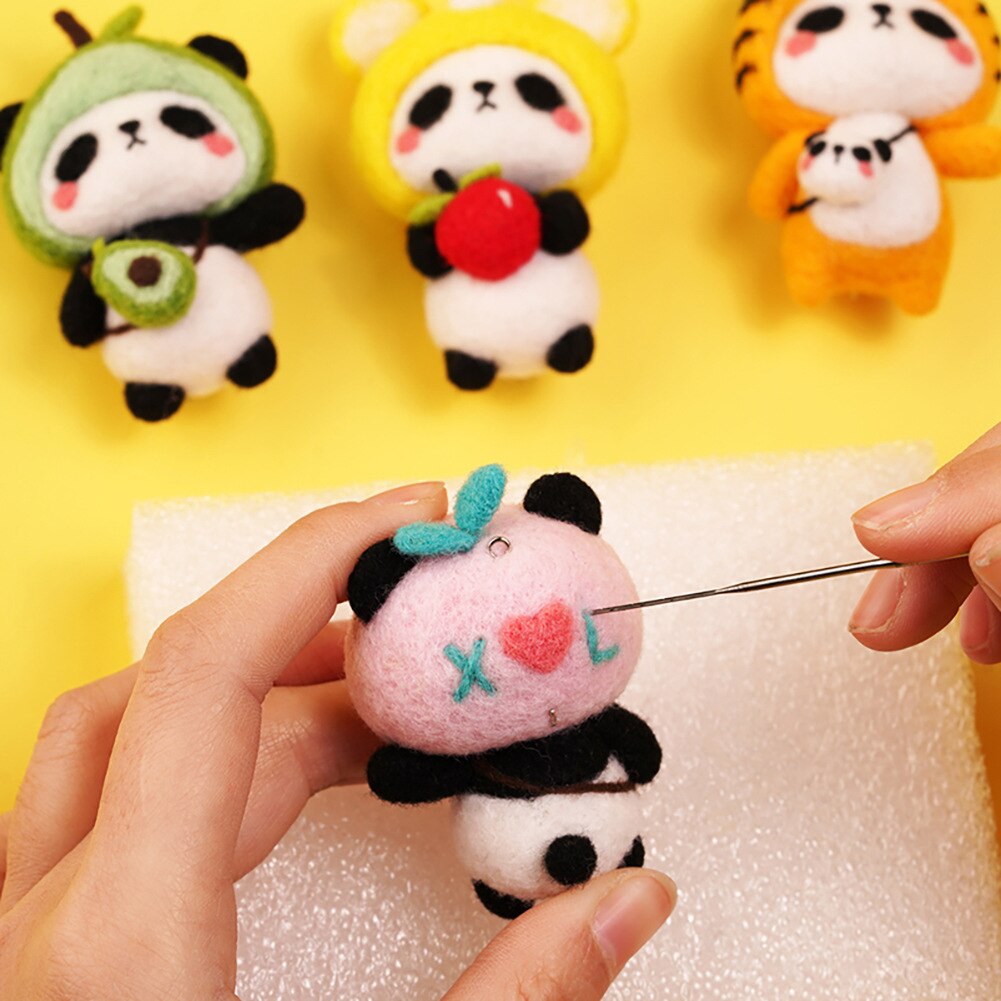 Juguete semiterminado de fieltro de lana de Panda, accesorios para muñecas DIY, aguja de fieltro de lana, conjunto de agujas de tejer, accesorios de artesanía de Navidad