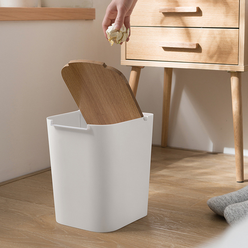 Trash Bin Household Office Supplies Mini Trash Can Desktop Bucket with Wooden Dustbin Waste Bins Small Car Trash