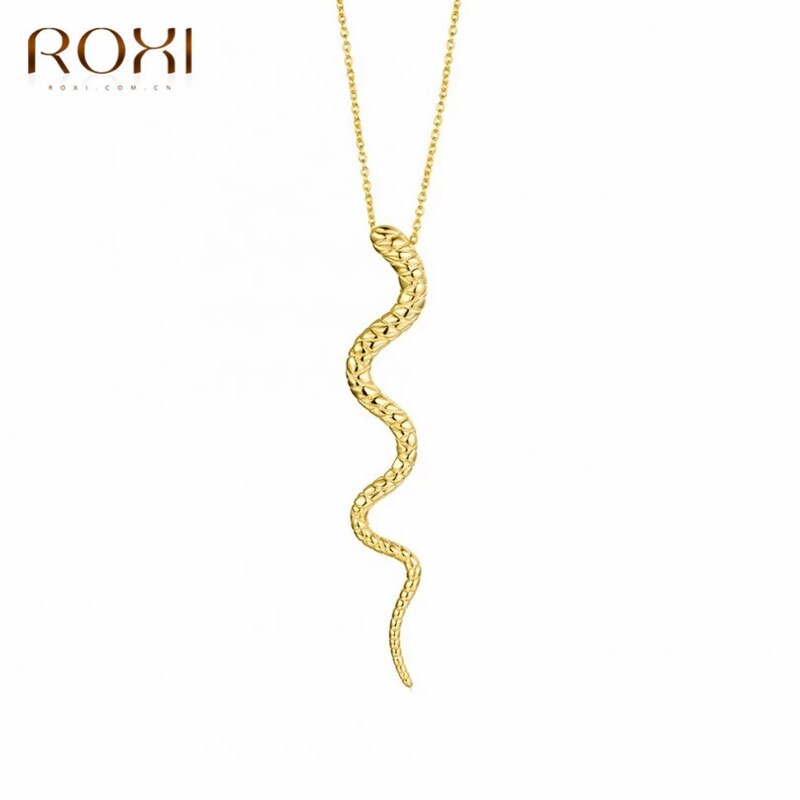 ROXI Genuine 925 Sterling Silve Snake Pendant Necklace Women Punk Style Charm Gold Choker Necklace Long Statement Jewelry