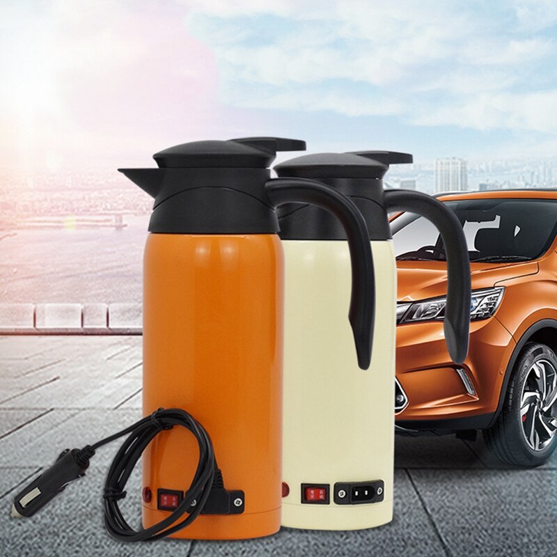12-24V 800ML Stainless Steel Safe Car Electric Heated Water Kettle Bottle Cup Travel Car Kettle Car Heater