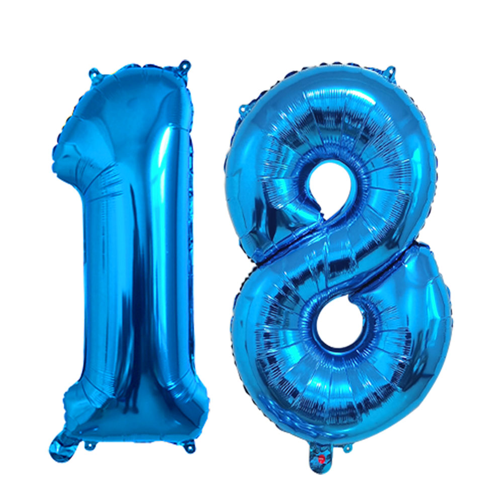 32 pulgadas Número grande dígitos oro negro plata verde rojo azul adulto 18 cumpleaños decoraciones globos suministros para de aniversario: Azul