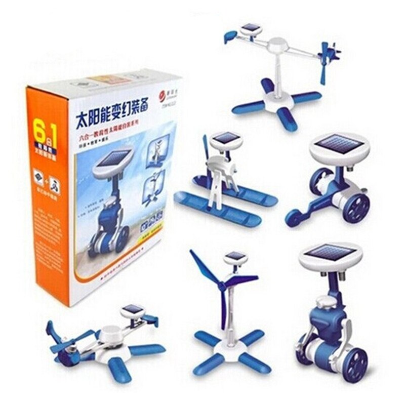 6 in 1 Solar Robot solar kits aircraft windmill car Fantasy equipment DIY science education solar powered toys for children: Default Title