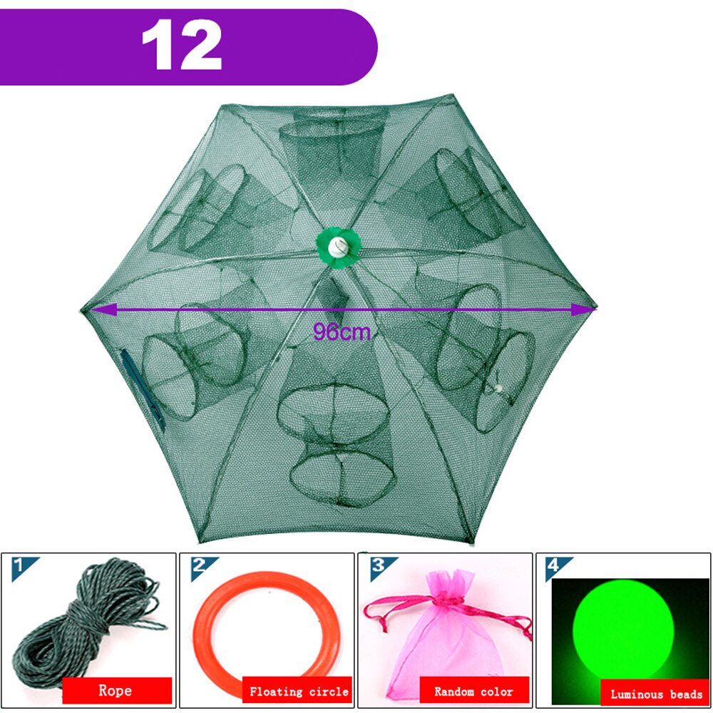 Nylon Steel 4-20 Holes Portable Hexagon Fishing Net for Crayfish Fish Automatic Trap Shrimp Carp Catcher Cage Mesh Net Crab Trap: PURPLE